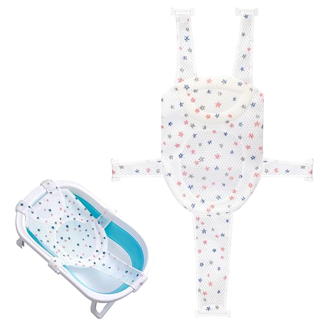 Colorlife Baby Bath Seat Support Net Infant Bathing Seat Support Mat, Adjustable Comfortable Non-Slip Five-Pointed Baby Shower Net Bathtub Sit Up Mesh for Newborn 0-12 Months-White(No Bathtub)