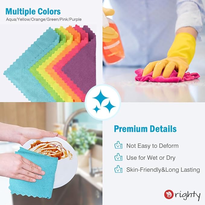 Orighty Microfiber Cleaning Cloths,150 Pack Microfiber Towels Bulk, Ultra-Soft & Absorbent Cleaning Rags, Reusable Lint Free Cloths for Car Care, House, Kitchen, 12x12 Inch