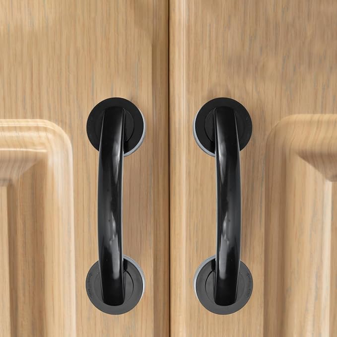 Large Black Suction Cup Handle - 9.04X2.36X2.16in Punch-Free Adhesive Grab Bar for Bathroom Safety Shower and Sliding Glass Door Mobility Assistance