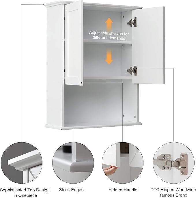 VANIRROR Bathroom Wall Cabinet Wooden Medicine Cabinet Buffering Hinge MDF Material Over Toilet Storage 23"x29" and Adjustable Shelves Cupboard Above Toilet with Large Space