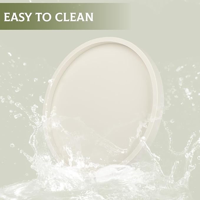 Silicone Bathroom Tray Round Vanity Tray Decorative Soap Holder Kitchen Countertop Organizer Coffee Table Decor for Candle, Perfume, Plant, 10 Inch, Beige