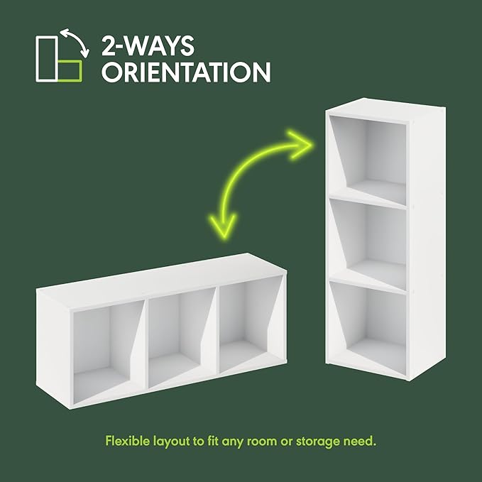 Furinno LUDER Book Shelf, 3-Cube Bookshelf, Bookcase with Open Shelves, 9.3 x 12 x 31.5, Easy Assembly, for Living Room, Bedroom, Home Office, White