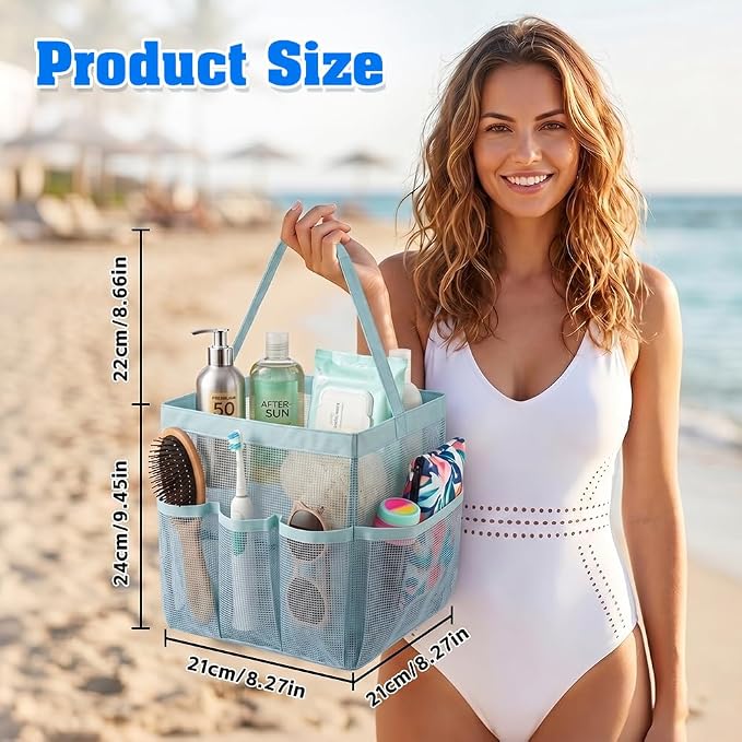 Mesh Shower Caddy Portable for College Dorm Room Essentials, Large Capacity Shower Caddy Dorm Bag with 9-Pockets, Quick-Dry Toiletry Organizer for Gym Beach Camping Travel Bathroom, Blue