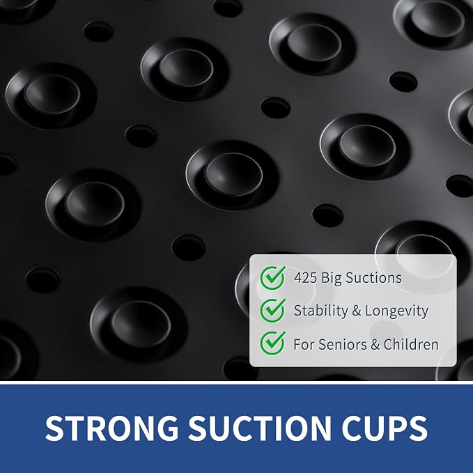 OTHWAY Extra Large Shower Mat 47"x 32", TPE Non Slip Shower Mat for Shower Stall, Inside Walk in Shower Mats with Drain Holes Suction Cups, Anti-Slip for Elderly Kids (Black)