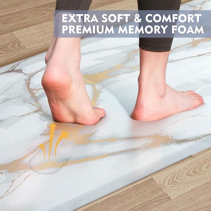 Anti Fatigue Kitchen Rugs and Mats 2 PCS,Comfort Cushion Mat Set,1/2 Thick Non Slip Kitchen Floor Rug Waterproof Cushioned Standing Mat for Floor Office Sink Laundry,(17.3"x29"+17.3"x47")