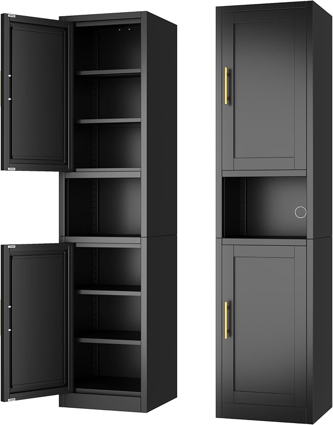 Ckzbx Tall Narrow Storage Cabinet 66.93" H Tall Bathroom Cabinet Metal Pantry Cabinets, 4 Adjustable Shelves for Kitchen, Home Office, Living Room, Dinning Room (16 inches Wide Black)