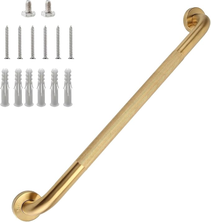 24 Inch Shower Grab Bar 1.25" Dia, Gold Anti Slip Bathroom Grab Bar, 304 Stainless Steel Knurled Handicap Grab Bars, Safety Support Handrail, Assist Bath Shower Handle for Elderly Injury Senior
