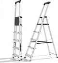Simple Deluxe 5 Step Ladder,330lbs Folding Step Stool with Anti-Slip Wide Pedal Handrails, Foldable Step Stool for Home Kitchen and Outdoor, Silver