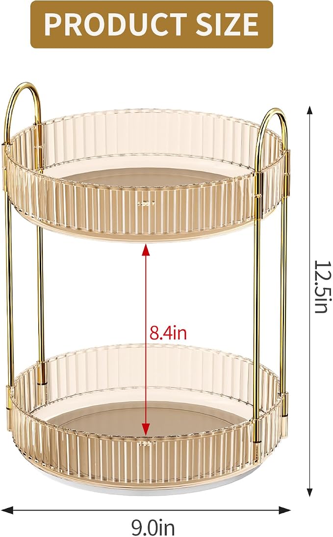 360° Rotating Makeup Organizer, Large Capacity Skincare Organizer, 2 Tier Cosmetic Skin Care Perfume Dresser Organizer, Fits Cosmetics, Perfume, Skin Care, Lipstick