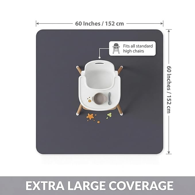 Baby Splat Mat for Under High Chair, 60 x 60 Inch Splash Mat, Waterproof and Washable Spill Mat, Anti-Slip Floor Protector