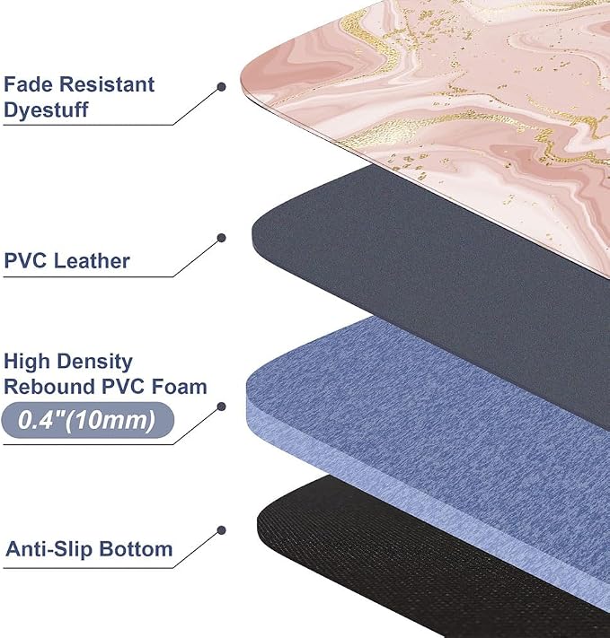 Mrcrypos Pink Gold Marble Kitchen Mats for Floor Set of 2 PVC Kitchen Rug Waterproof Cushioned Anti Fatigue Comfort Mat Non Slip Standing Mat Laundry Kitchen Accessories 17"x29"+17"x47"