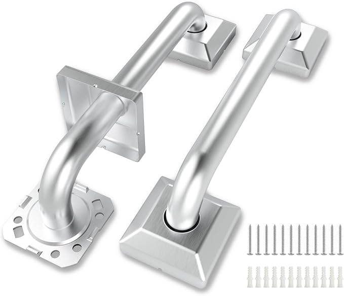 2 Pack 9 Inch Bathroom Grab Bar, Anti Slip Square Shower Bars Safety, 304 Stainless Steel Shower Handles,Hand Rails for for Children, Senior, Elderly, Handicap