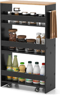 Giantex 4 Tier Rolling Slim Storage Cart, 8" Narrow Slide Out Kitchen Cart w/Handle & Open Shelves, Space-Saving Compact Mobile Utility Trolley for Small Space Laundry Room (Black & Natural)