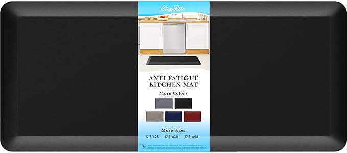 StepRite 4/5 Inch Thick Kitchen Mat Anti Fatigue Mat Kitchen Rugs Kitchen Decor Non-Slip, Stain Resistant, Water Resistant Kitchen Mats Desk Mat for Kitchen, Office, Workshop, Black, 17'' x 39''
