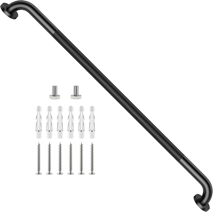 Black Grab Bar 40 Inch, iHansee Anti-Slip Bathroom Grab Bar w/Knurled Grip, Stainless Steel Safety Handrail for Toilet Bathtub Shower, Wall Mounted Matte Black Handicap Bars Handle for Senior Elderly