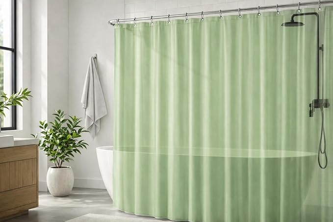 EHZNZIE Sage Shower Curtain Liner 72x72, PEVA Waterproof Bath Curtain, No Chemical Smell, 3 Weighted Magnets, Durable with Rustproof Metal Grommets