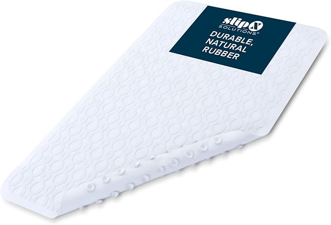 SlipX Solutions Durable Large Rubber Safety Mat 27 x 15, Feel Safe and Surefooted in Your Bath or Shower, Extra Grippy Surface Texture and Over 200 Power Grip Suction Cups, Machine Washable, White