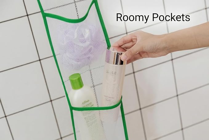 ALYER Narrow Mesh Fabric Shower Caddy Organizer with Hanger,Hanging Mesh Pockets for Shampoo, Conditioner, Soap and Body Wash (Blue)