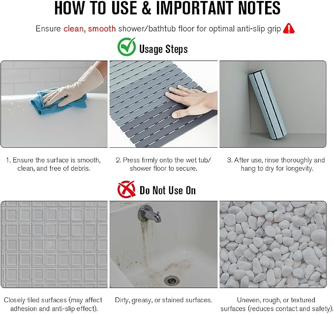 MBOSS Bath Tub Shower Mat Non Slip Bathtub Mats for Bathroom Shower Floor Mat Bath Mats for Shower Tub Anti Slip Shower Mat with Drain Hole and Large Suction Cups (Gradient Grey, 27.5 X 15.7 Inch)