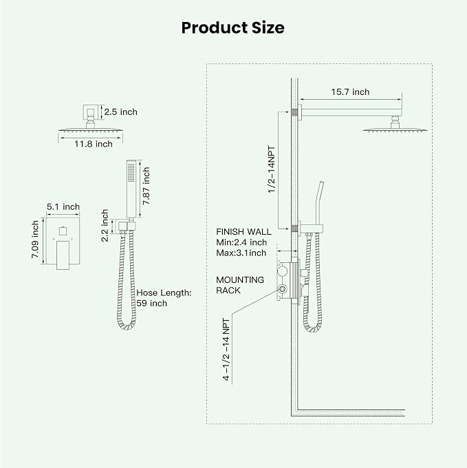 gotonovo Rainfall Bathroom Shower System Rain Shower Head and Handle Set Wall Mounted Shower Complete Combo Solid Brass Pressure Balancing Shower Mixer Valve 12 Inch Matte Black