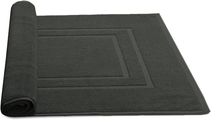 Feather & Stitch 2 Piece Towel Like Bath Mats (30x21 Inch) 100% Cotton Terry Bath Mats, Bathroom Shower Floor Mats [NOT A Bathroom Rug], Soft Absorbent Washable Mats - Charcoal