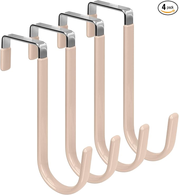 FYY Over the Door Hooks, 4 Pack Door Hangers Hooks with Rubber Prevent Scratches Heavy Duty Organizer Hooks for Living Room, Bathroom, Bedroom Hanging Clothes, Towels, Hats, Coats, Bags Nude
