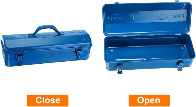 HARFINGTON Tool Box 16.5" Portable Steel Tool Box Hip Roof Style with Metal Latch Closure Tool Chest for Household Workshop Car, Blue