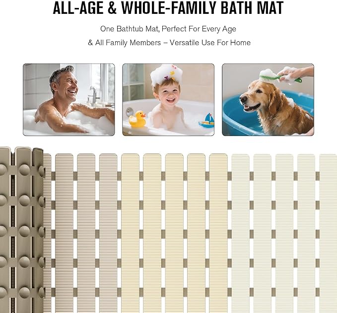 MBOSS Bath Tub Shower Mat Non Slip Bathtub Mats for Bathroom Shower Floor Mat Bath Mats for Shower Tub Anti Slip Shower Mat with Drain Hole and Large Suction Cups
