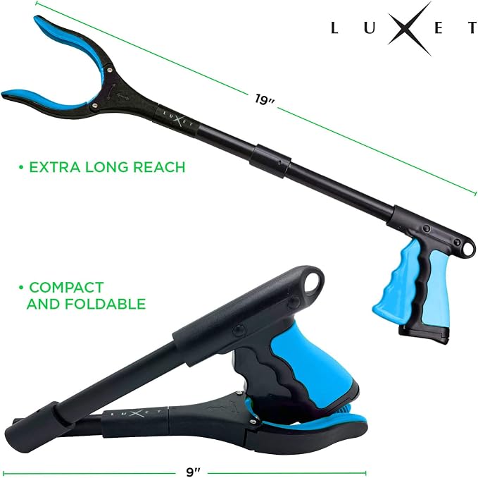 Grabber Tool 19" Aluminum Magnetic Claw, Rotating Lightweight Foldable Reacher Grabber Pickup Tool, Gripper Grabbers for Elderly Grab it Reaching Tool Trash Picker Grabber, Blue, By Luxet