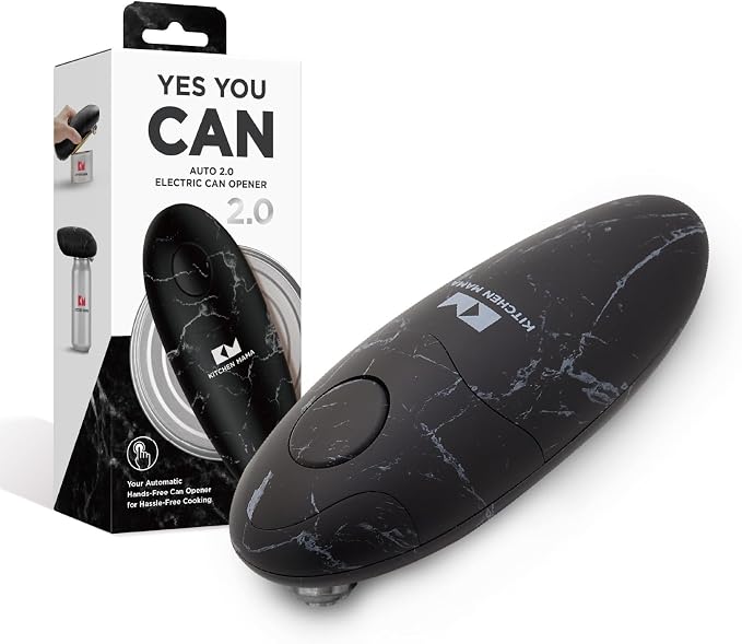 Kitchen Mama Auto 2.0 Electric Can Opener: Blade Opens Almost Any Can Pop or Soda Can - Automatic, Hands Free, Safe, Smooth Edge, Lid Remover, Battery Operated, Cordless, YES YOU CAN (Marble Black)