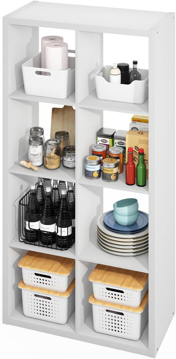 Furinno HERMITE Kitchen Island, 8-Cube Coffee Bar, Extra Thick Kitchen Storage, Bakers Rack, for Pantry Organizers and Storage, Kitchen Organization, White