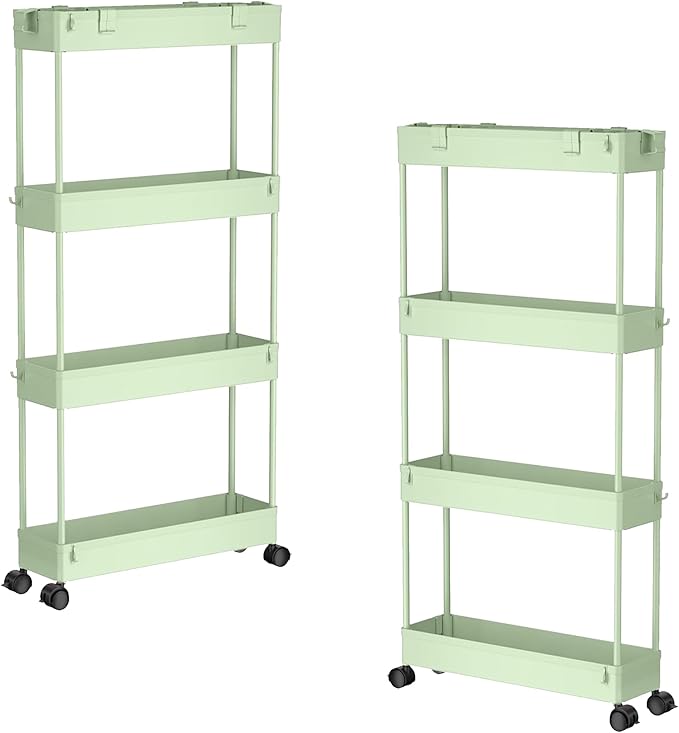 SPACELEAD 2-piece Set Slim Storage Cart 3 Tier,Bathroom Organizer Rolling Utility,Mobile Shelving Unit Slide Out for Office, Kitchen, Laundry Room & Narrow Places