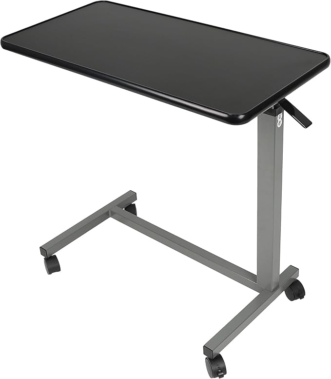 Vaunn Medical Cart Pneumatic Adjustable Overbed Table with Wheels – Rolling Bedside Table for Hospital, Portable Standing Cart & Laptop Desk for Bed, Couch, Wheelchair