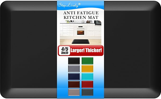 4/5 Inch Thick Kitchen Mat - Cushioned Anti Fatigue Mats for Kitchen Floor - Easy to Clean, Water Resistant, Non-Slip Kitchen Rug for Sink, Office, Kitchen (17''x24'' Black)