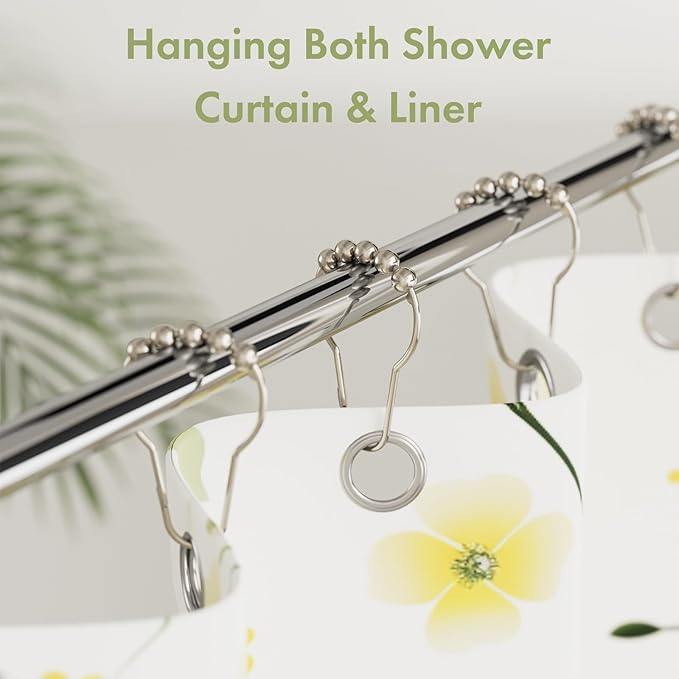 Amazer Shower Curtain Hooks, Decorative Shower Curtain Hooks Smooth, 12pcs Shower Hooks and 13ft Clear Curtain Hooks Prevents Shower Hooks from Snagging