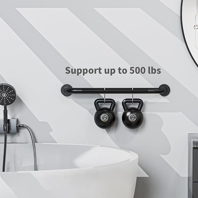 2 Pack 24 Inch Shower Grab Bar, ZUEXT Matte Black Stainless Steel Bathroom Safety Handle w/Knurled Grip, Heavy Duty Wall Mounted Bathtub Toilet Support Rail for Seniors Disabled (1.25" Diameter)