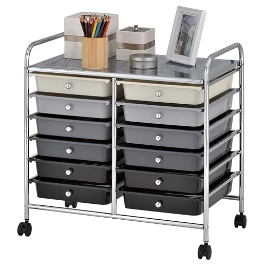 ECR4Kids 12-Drawer Value Mobile Storage Utility Cart, Craft Organizer, Grey Ombre