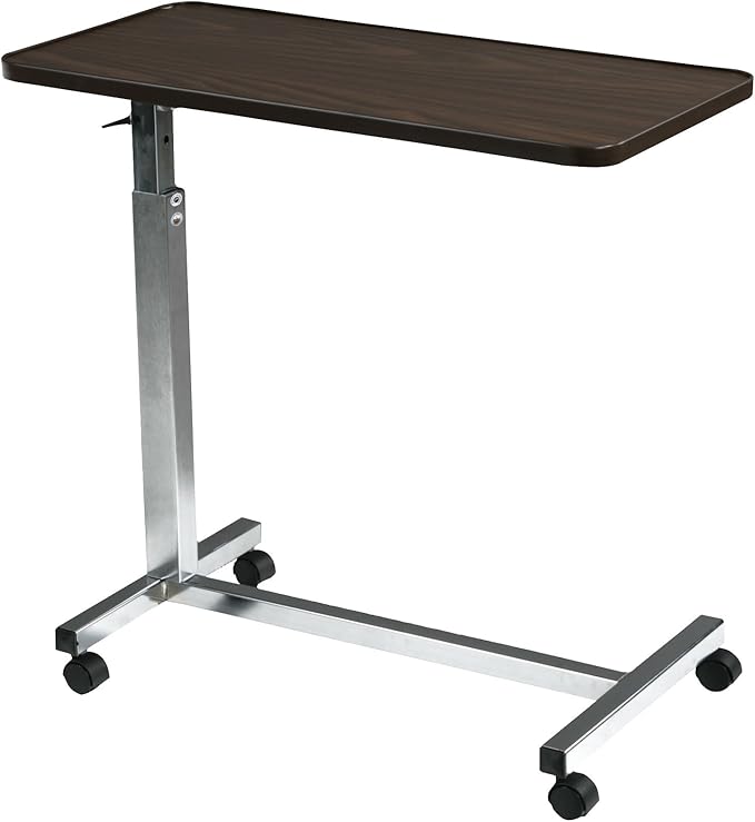 Drive Medical 13003 Non Tilt Top Overbed Table with Wheels, Chrome