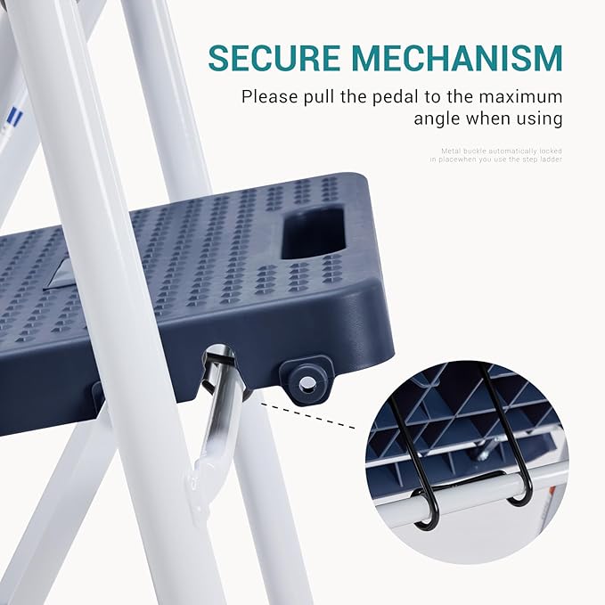 OLIXIS 2 Step Ladder, 880lbs Heavy Duty Sturdy Step Stool with Anti-Slip Pedal & Comfortable Handrail, Portable Step Stool for Kitchen, Garage & Outdoor Use, Blue