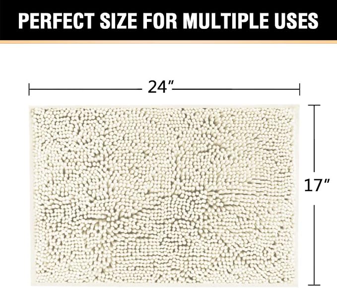 H.VERSAILTEX Bath Mat Bathroom Rug Bath Rugs for Bathroom Non Slip Bath Mats Extra Thick Chenille Rug 17" x 24" Absorbent Soft Shaggy Washable Dry Fast Plush Rugs for Bathtubs - Cream