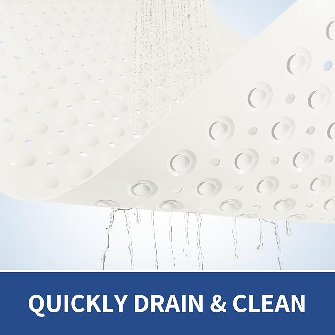 OTHWAY Extra Large Shower Mat 47"x 32", TPE Non Slip Shower Mat for Shower Stall, Inside Walk in Shower Mats with Drain Holes Suction Cups, Anti-Slip for Elderly Kids (White)