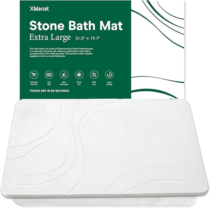 XMarrat Large Stone Bath Mat, 31.5'' x 19.7'' Super Absorbent Diatomaceous Earth Bath Mat Large, Quick Drying Non-Slip Diatomite Stone Bath Mats for Bathroom, Easy to Clean