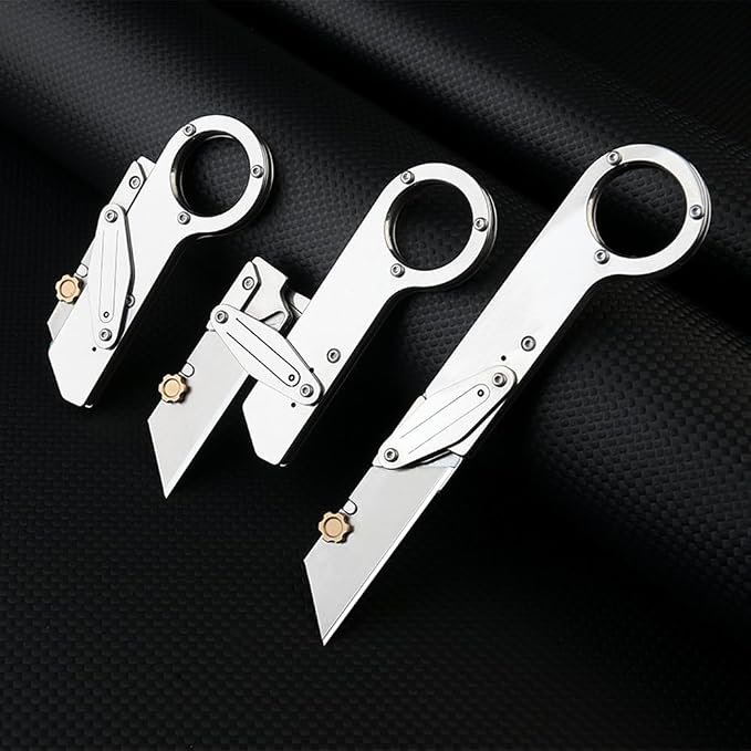 Mutipurpose Stainless Steel Utility Knife, Easy Slide Retractable Blade, EDC Box Cutter Push pull Cutter Knife for Everyday Carry (Style2)