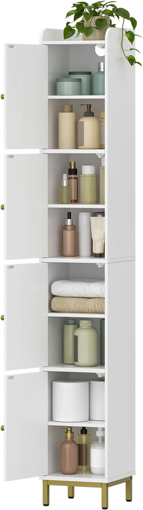 Hzuaneri 4-Tier Narrow Tall Storage Cabinet, Slim Bathroom Storage Cabinet with 4 Adjustable Feet and Shelves, Bathroom Organization for Small Space, Kitchen, Living Room, Laundry Room White BC43313G