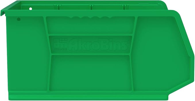 Akro-Mils 30250 AkroBins Plastic Storage Bins, Space-Saving Stackable Bins for Garage, Pantry, Craft Organization, 15" x 16" x 7", Green, 6-Pack