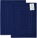 Feather & Stitch 2 Piece Towel Like Bath Mats (30x21 Inch) 100% Cotton Terry Bath Mats, Bathroom Shower Floor Mats [NOT A Bathroom Rug], Soft Absorbent Washable Mats - Navy Blue