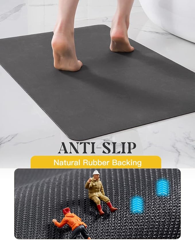 MontVoo -Bath Mat Rug-Rubber Backing Non Slip Quick Dry Absorbent Thin Bathroom Rugs Fit Under Door-Faux Suede Surface Bathroom Floor Mats-Shower Rug for in Front of Bathtub Shower Dark Grey 17"x59"