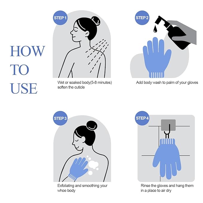 Evridwear Exfoliating Glove for Shower Men and Women, Dual Texture Bath Body Scrub Gloves Dead Skin Cell Remover for Home Spa, Massage, with Hanging Loop (1 Pair Moderate)