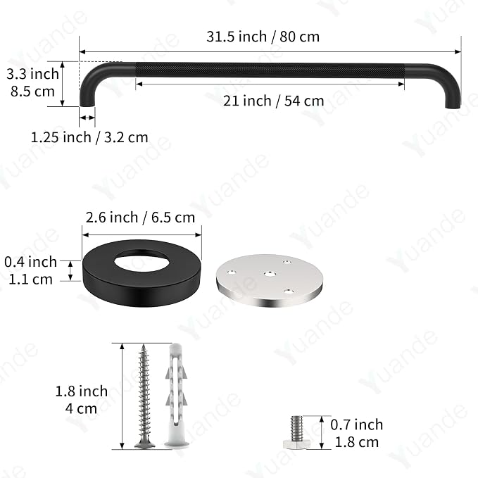 32 Inch Black Grab Bars for Shower with Anti-Slip Knurled Grip,YuanDe Stainless Steel Bathroom Grab Bars, Shower Handrail Support, Handicap Elderly Balance Assist Handles