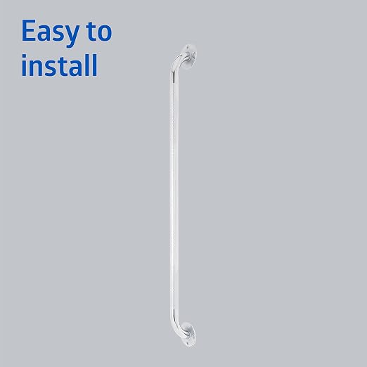 Medline Knurled Chrome 32” Grab Bar for Shower & Bathtub, Independence & Ease of Movement — For Elderly, Handicapped or Seniors, 300 lb. Capacity, 1 Bar